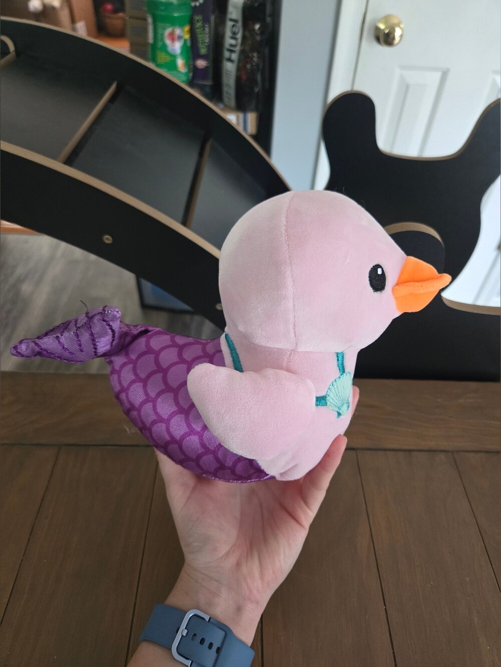 Plush Pink Mermaid Duck Toy with Orange Beak Shell Bikini Design - Picture 5 of 6